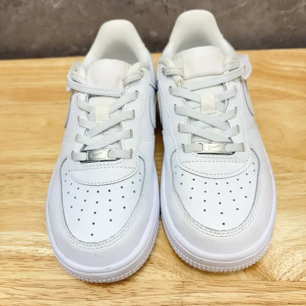 Nike Air Force 1 Sneaker Low Easy On White Leather Unisex Kids Sneaker Size 13.5